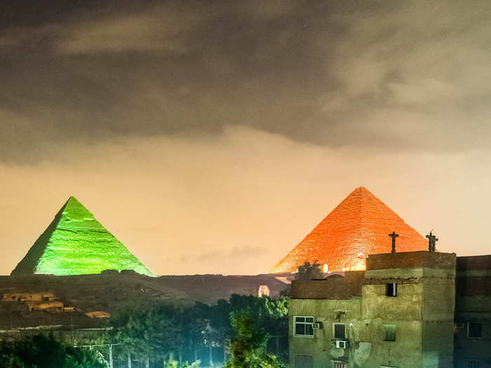 Every night, the Egyptian government puts on a two-hour sound and laser light show, where the pyramids light up in all different colors as a booming voice tells stories of ancient Egypt. From the Pyramid Loft Homestay, the sister guesthouse of where I was staying, I had a perfect view of the show.