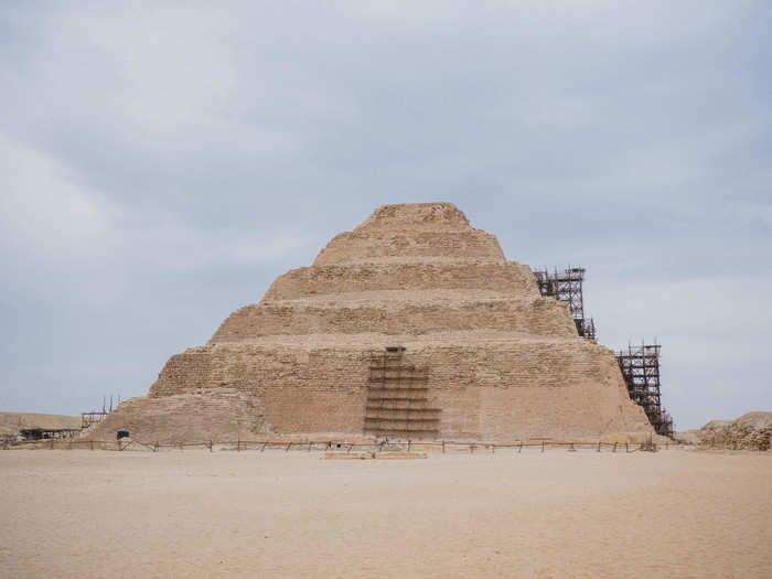 The Step Pyramid of Djoser originally stood 205 feet tall. Because Djoser was the first large-scale stone monument, Egyptologists believe its construction signified a new level of wealth, coordination, and human resources of the government.