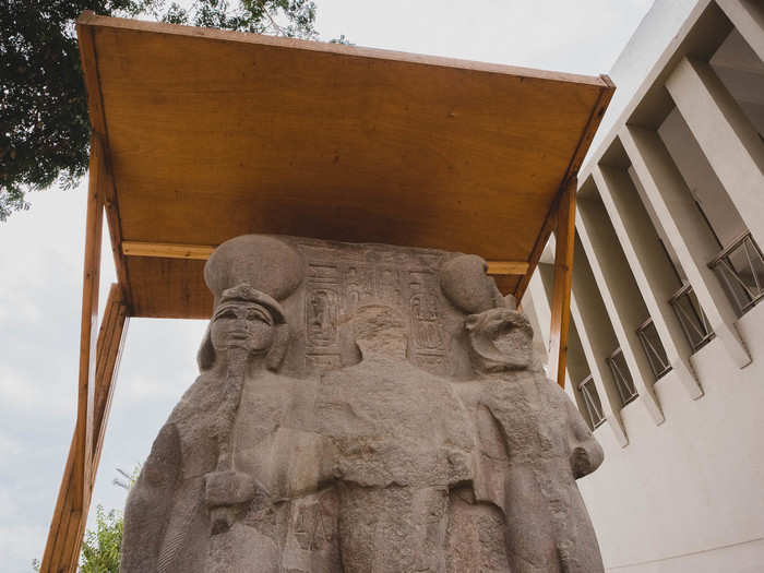 But that means I was able to explore the many statues at my leisure. Like the "Triad of Memphis," a statue depicting the god Ptah — the patron of craftsmen and the protector of Memphis — his wife Sekhmet, and the famous pharaoh Ramses II, posing as Ptah