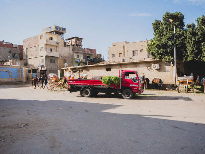 At 9 a.m., my tour guide picked me up. As I walked out I got a view of Giza life. Many tourists complain about how close the Pyramids are to the city, but I think it makes it more special. As Abrahim, the manager of the guesthouse said to me, "It