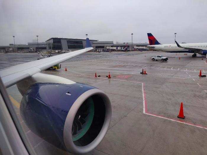 Shortly after boarding, we pushed back from the gate. The pilots fired up the A220