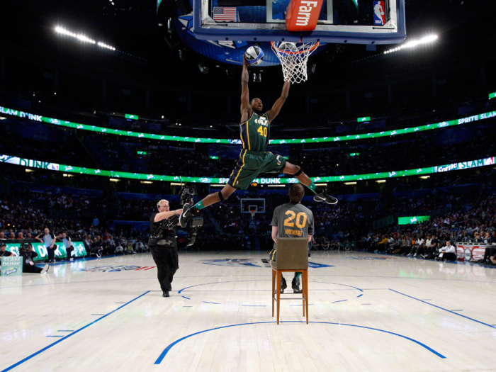 Jeremy Evans skied over then-teammate Gordon Hayward to win the 2012 dunk contest.