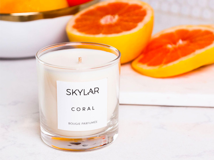 Coral Candle from Skylar: 8 oz. and 50 hour burn time, with notes of grapefruit and apple blossom