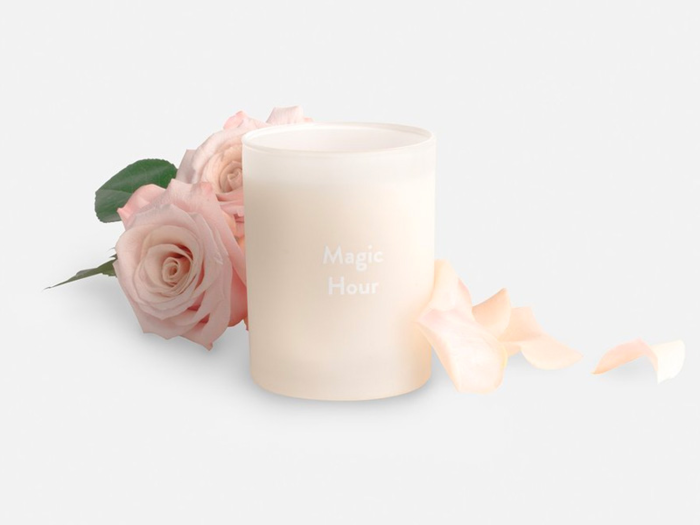 Magic Hour Candle from Brooklinen: 10.5 oz. and 50-60 hour burn time, smells like a "sunlit rose garden"