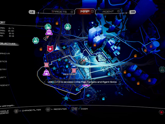 The map is essential for keeping track of objectives, collectible items and your general progress through the game.