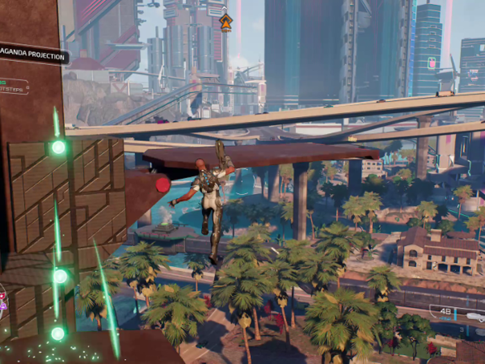 Exploring every inch of the city requires a bit of platforming; players can jump higher and gain mobility as they progress through the game.