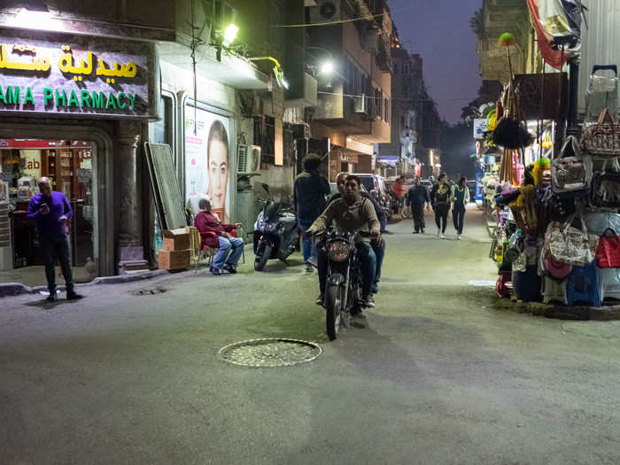 The commotion doesn’t stop at night. Even deep into the evening hours, throngs of people were walking (or motorcycling) down Zamalek’s narrow streets. It makes the neighborhood an exhilarating, if nerve-racking, place to explore.