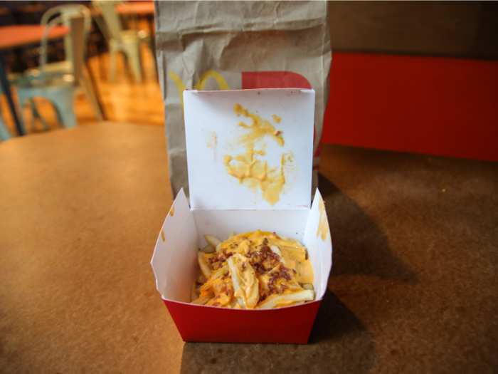 We ended up fishing out the uncontaminated fries from underneath the cheesy muck. Those were yummy at least.