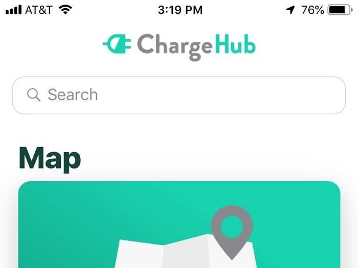 The next day, I began using the ChargeHub app, which allows you to search for nearby charging stations and locate them on a map.