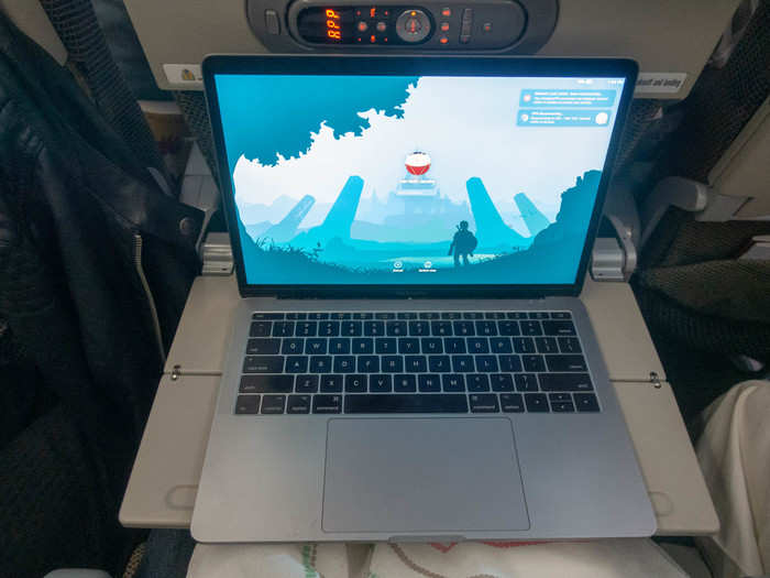 The tray table was big enough to support having my 13-inch MacBook Pro open completely. Most of the time, working on a laptop in an economy seat is cramped. I didn