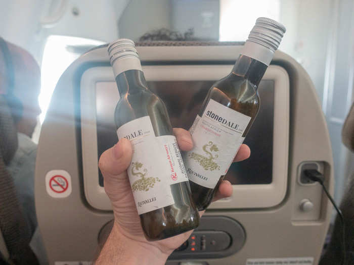 An example of the ultra-friendly, personable service I experienced on Kenya Airways: Beverage service includes all alcoholic drinks, from wine to spirits. When I asked the flight attendant for wine, she cracked a joke and handed me two bottles without me even asking for it.