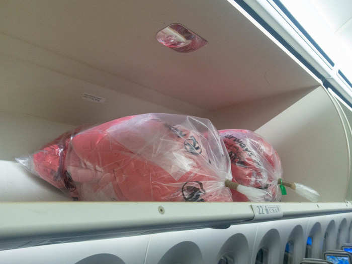 ... though if you wanted a blanket, you had to ask for it. They were kept stowed in an overhead compartment.