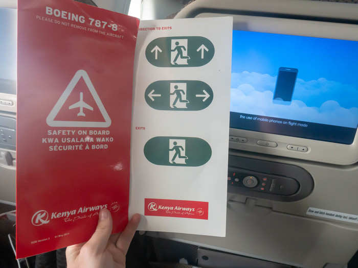 But since this was my first time on a 787-8 Dreamliner, I figured I should review the information on the safety card. Ok, you caught me: I just took it out for the photo.