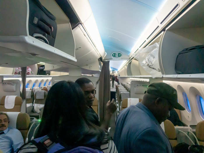 Though business class boards well before economy passengers, some biz class passengers were still getting settled putting their bags in the overhead. It created a bit of a boarding bottleneck.