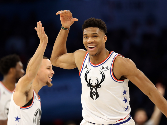 Though Stephen Curry and Giannis Antetokounmpo produced the highlight of the night when they connected on a bounce-pass-alley-oop.