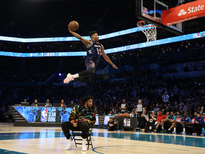 Dennis Smith Jr. dunked over J. Cole in the dunk contest.