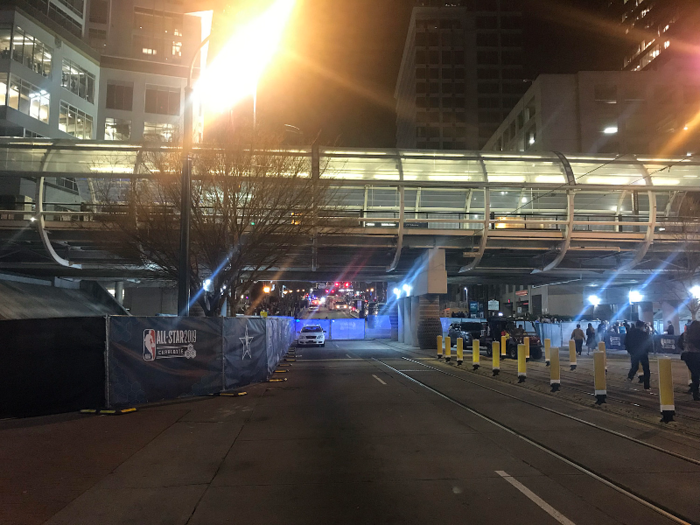 Roads leading to the arena were blocked off from traffic.