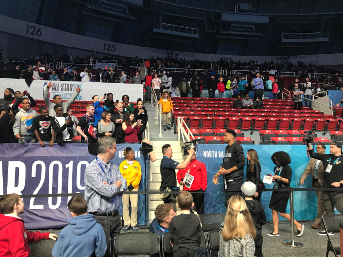 Fans gathered in the arena to watch players come out for media. There were roars every time a superstar walked out, like Giannis Antetokounmpo.