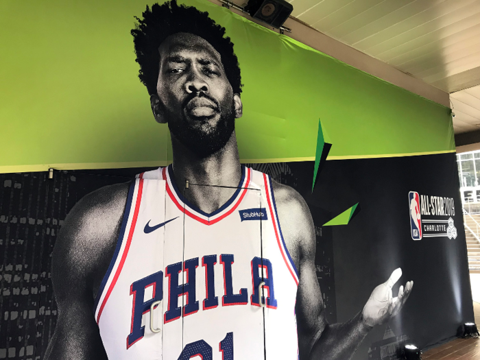 Their space included a giant blow-up of Joel Embiid.