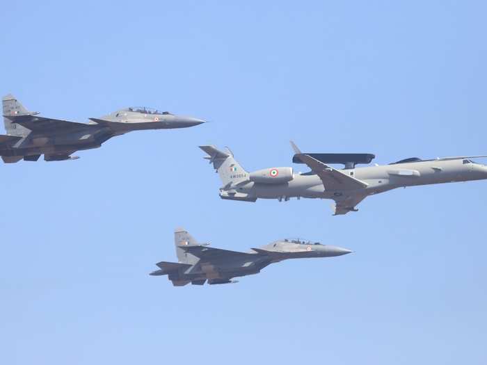 Indian Air Force paid tribute to the pilot Wing Commander Sahil Gandhi — who died during a crash just a day before the show after two Surya Kiran aircraft collided — by making a ‘missing man’ formation.