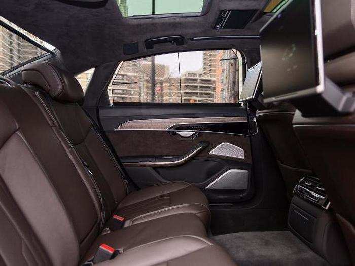 Because the A8 L is on an extended wheelbase, the rear seats have abundant legroom.