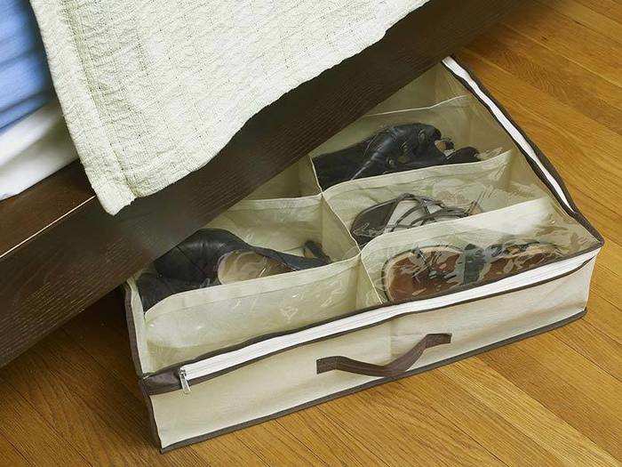 An under-bed shoe organizer.