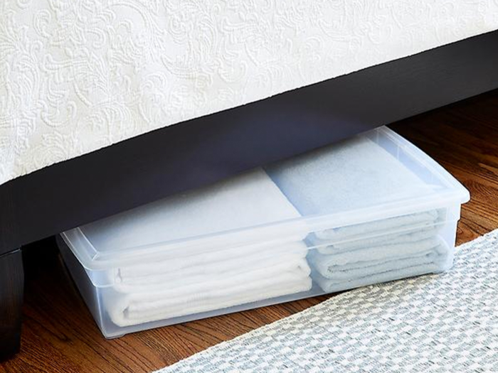 Transparent drawers for under-bed storage.