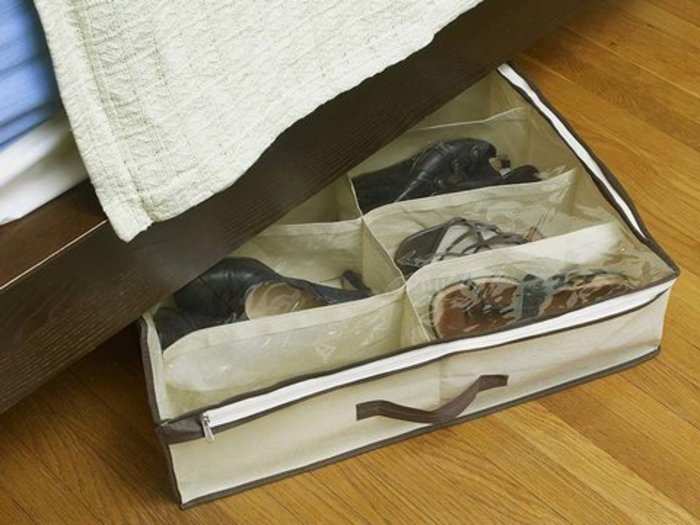 A transparent, flexible shoe organizer you can store under the bed