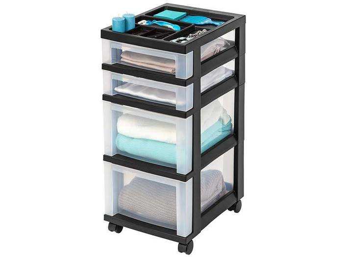 A 4-drawer rolling cart with a built-in divider for everything from art supplies to toiletries
