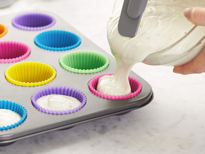 A set of colorful, reusable baking cups