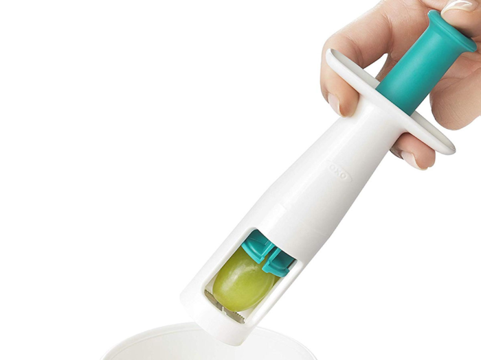 A grape cutter that makes grapes safer for little ones to eat