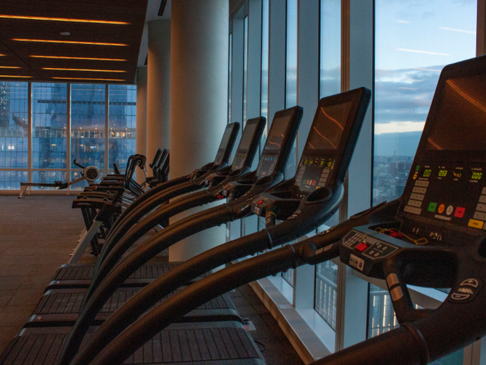 Next, we went down a floor to the 50th to visit the fitness center. It was huge, spanning an entire corner of the floor.There were plenty of weight machines and cardio machines.