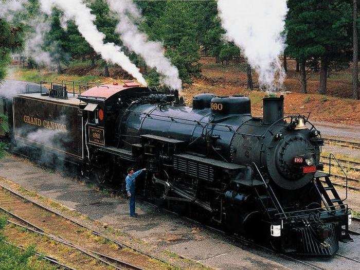 The completion of the Grand Canyon Railway in 1901 brought tourists to the region.