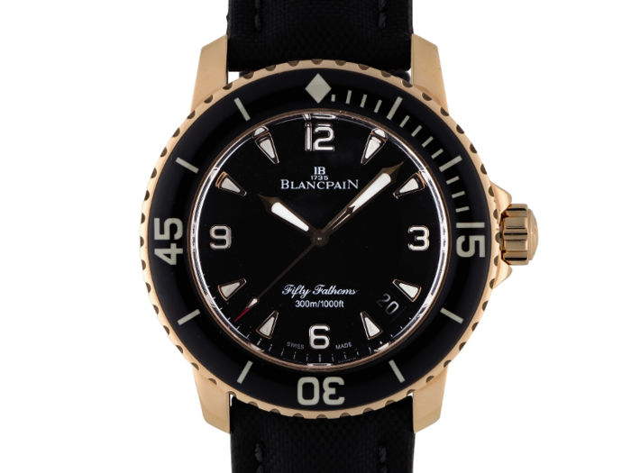 10. Blancpain: Fifty Fathoms, Ref 5015-3630-52 — Pink gold wristwatch with date circa 2012