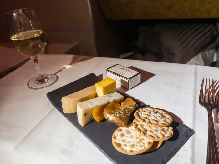 Shortly after I finished dinner, the team brought over dessert. I ordered the cheese board. It included an aged Dutch gouda, a mild French rind cheese, and a creamy blue cheese. All three were excellent. The gouda, in particular, had an umami sharpness I typically associate with hard Italian cheeses.