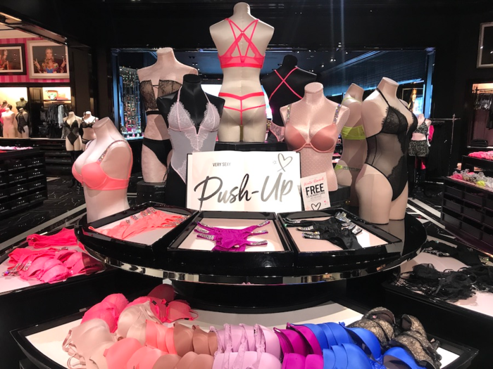 Dotted around the store are prominent displays of its signature "Push-Up" bra.