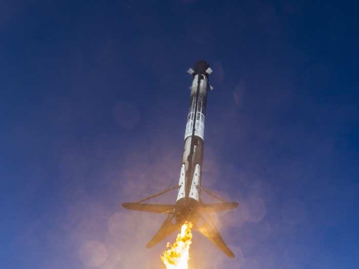 The booster will then turn around, re-light its rocket engines, and slow down. This will cause it to fall back to Earth. A little more than 8 minutes after launch, it will try to land on a robotic ship in the Atlantic Ocean.