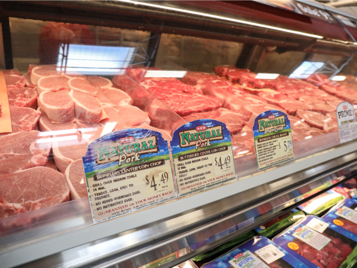 In the meat department are high-quality meats like pork loin for $4.49 per pound and Angus beef for $5.79 per pound.