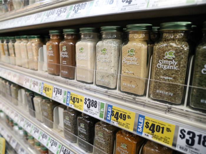 In the spices aisle is a hefty selection of the all-natural, organic line of Simply Organics herbs and spices.