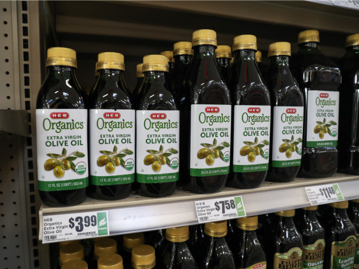 Among the choices in the olive oil section is an organic extra-virgin olive oil by H-E-B