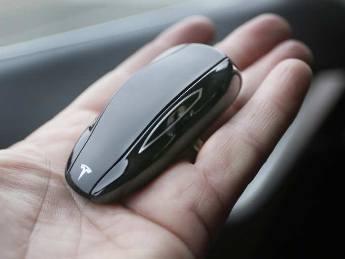 The Model S key fob is a sleek little guy that resembles the car. You can also use the Tesla app to control some features, monitor charging, and check on the Model S