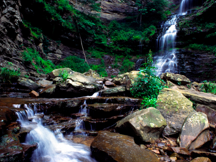 The Cathedral Falls drop nearly 100 feet over a series of sandstone ledges.