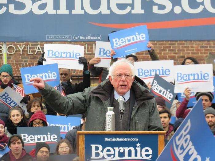 At one point during his speech, attendees began chanting, "Bernie, Bernie, Bernie," to which he replied, "No, no it is not 