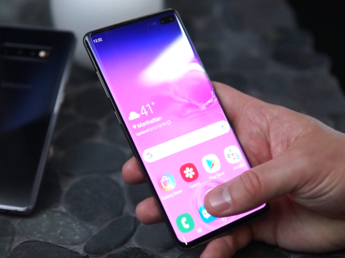 On the Galaxy S10, the fingerprint sensor is located at the bottom of the screen, like on older iPhones. But unlike those older devices, the Galaxy S10 hides the fingerprint sensor under the screen, so Samsung hasn