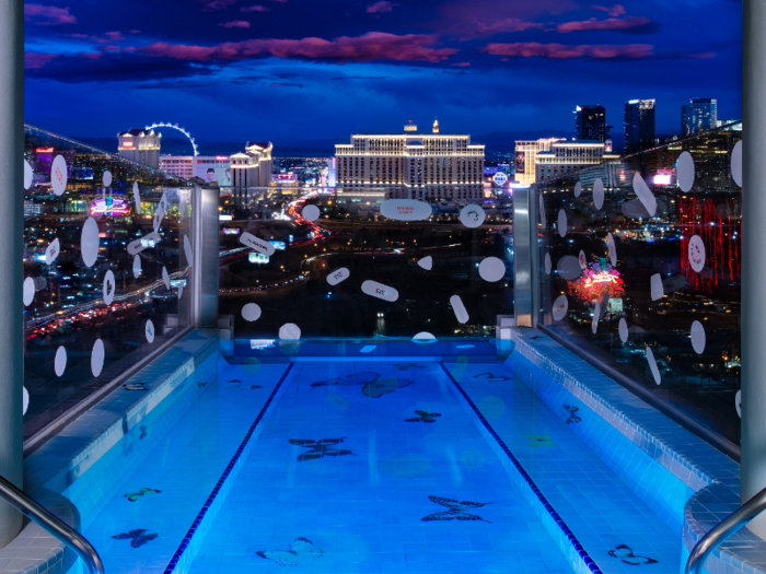 ... which includes a Hirst-inspired pool overlooking Las Vegas Boulevard.