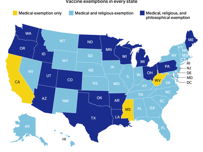 Most states allow children to attend school if they haven