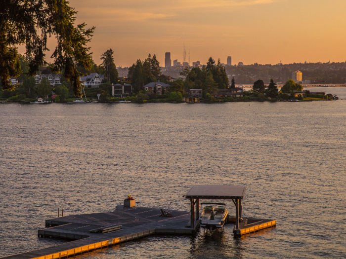 The ultra-modern home is in Hunts Point, a small affluent town on Lake Washington.