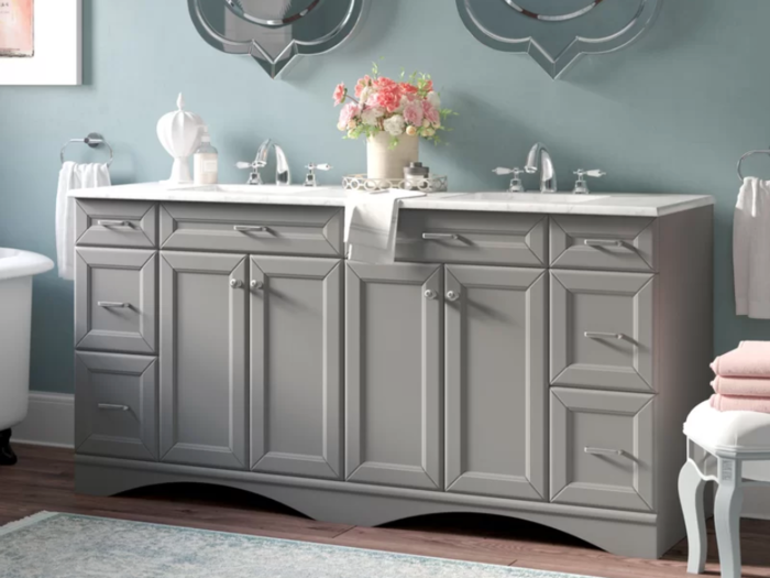 A double vanity with storage