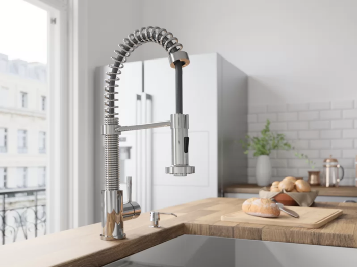 A pull-down kitchen faucet