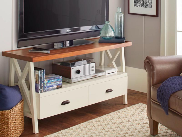 A farmhouse-style TV stand